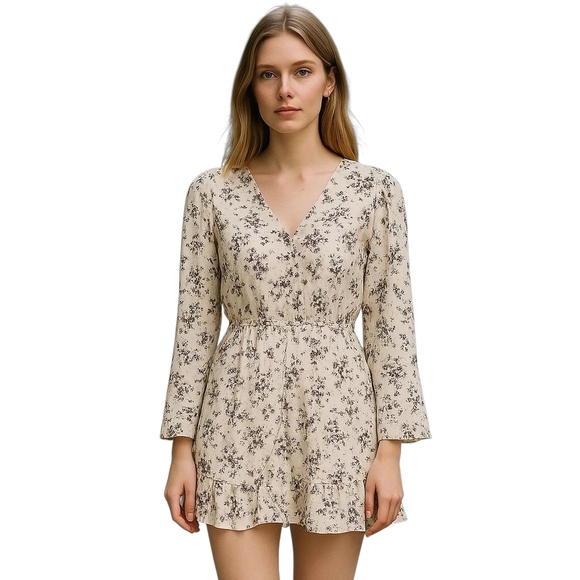 Veronica Beard Riggins Floral Silk Crepe Flounce Mini Dress Beige 4 NWT - Picture 1 of 10